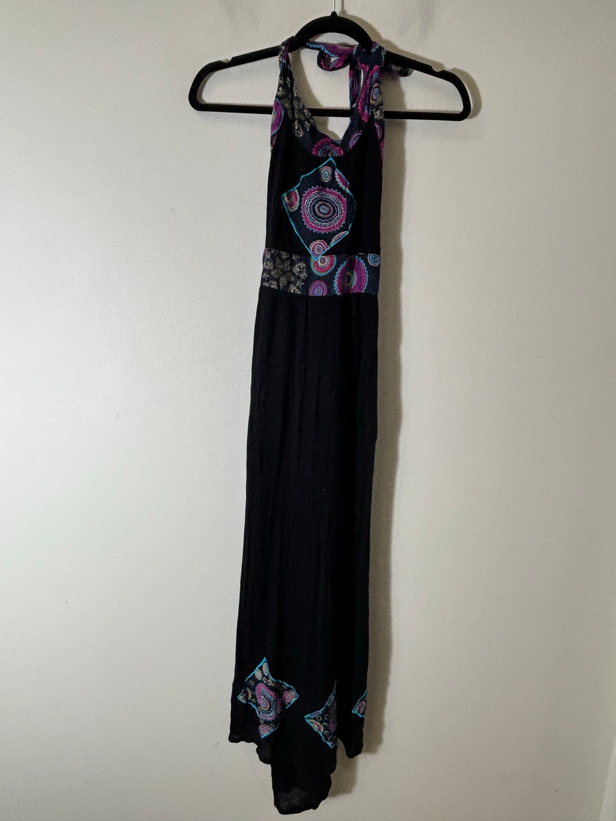 Jaxli Black Boho Halter Backless Maxi Dress Sz M